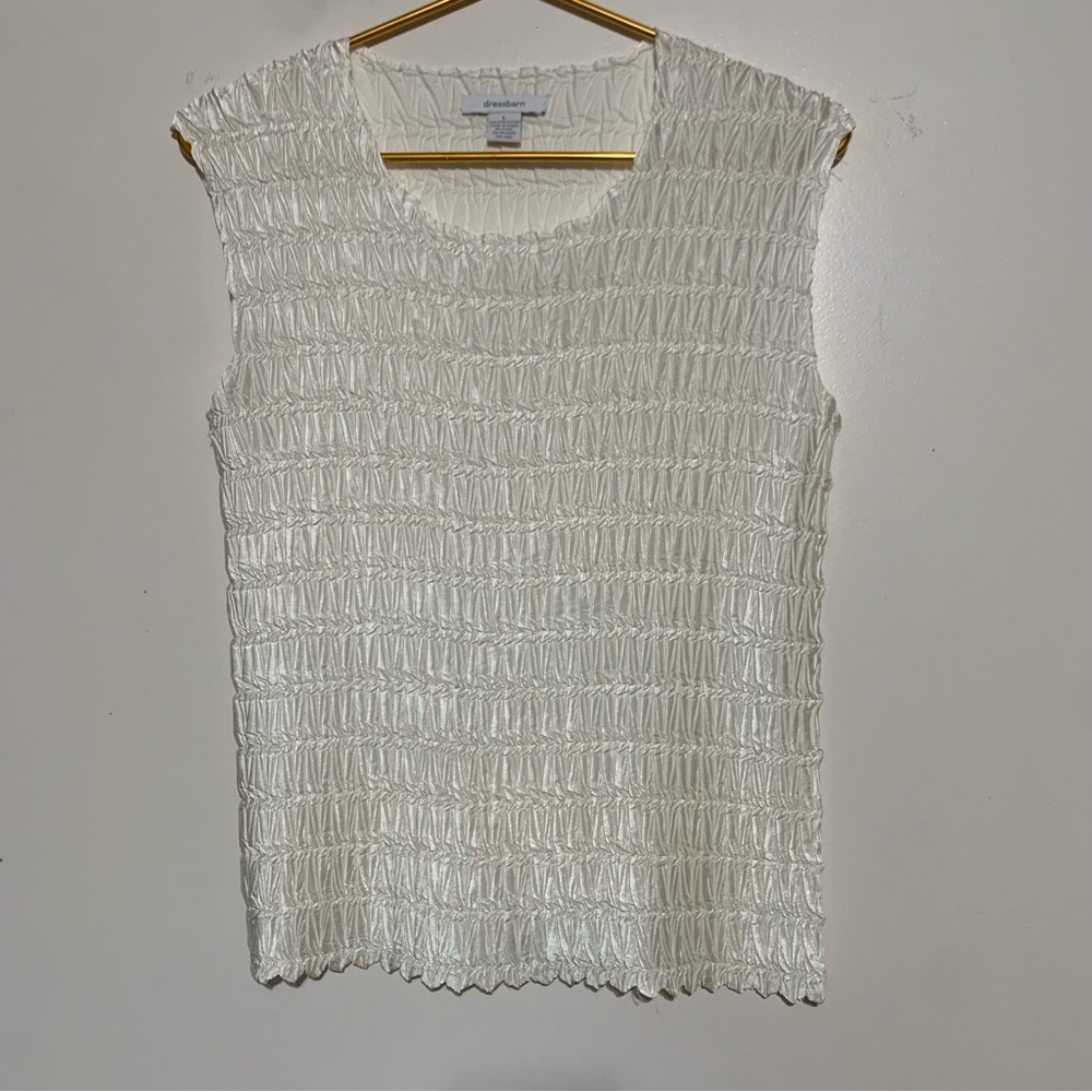 Dressbarn White Sleeveless Smocked Tank Top Large